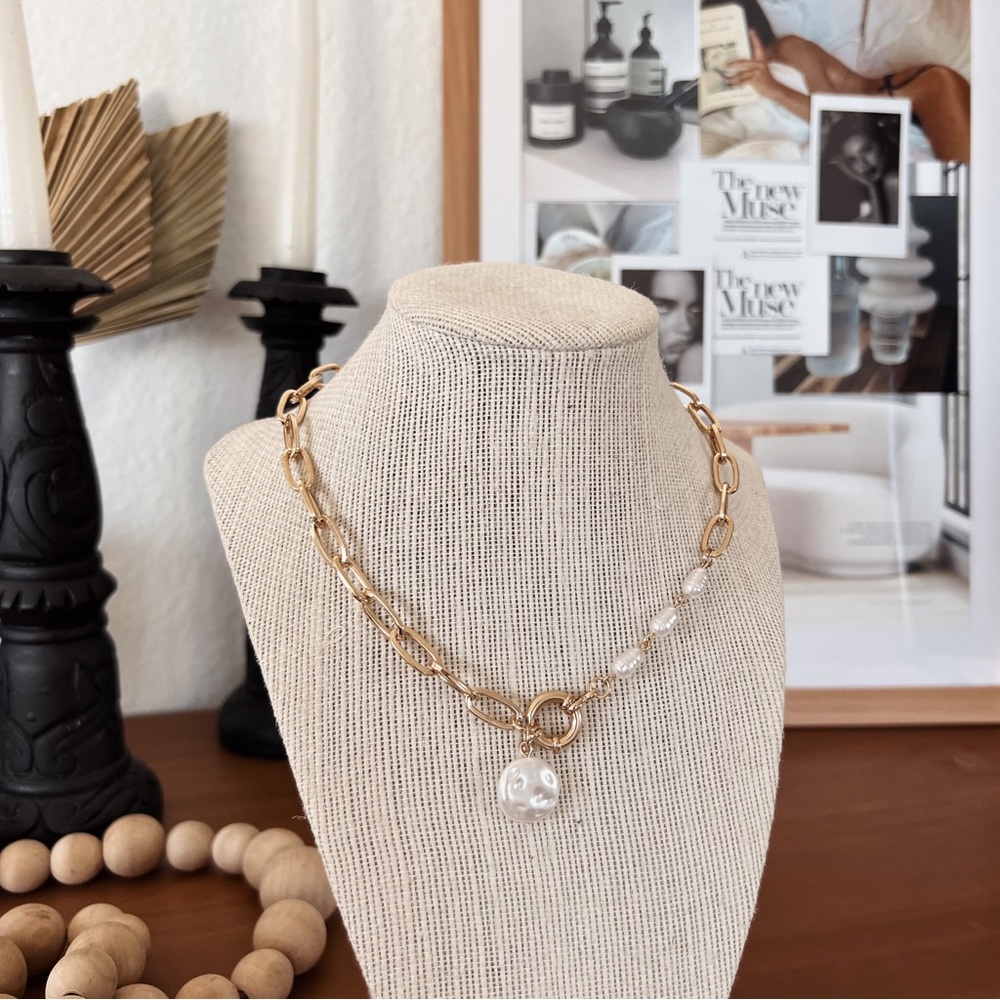 ✨ PEARL STYLE CHAIN DOUBLE LINKED NECKLACE - Picture 3 of 7